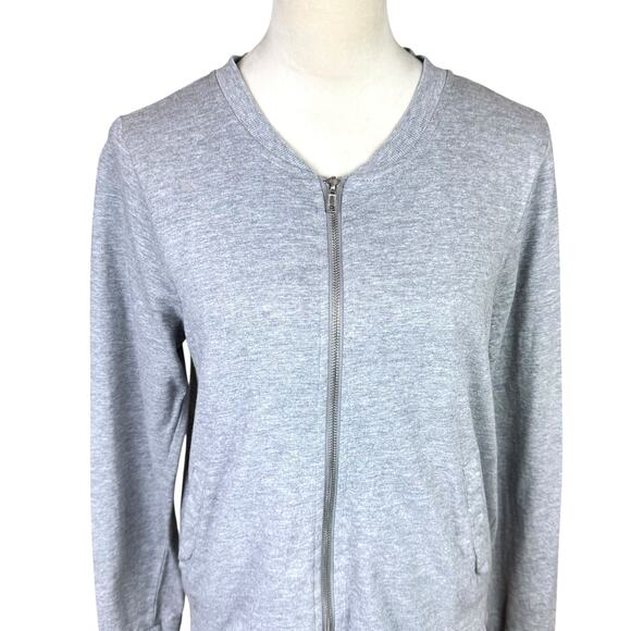 Lager 157 Gray Knit Collarless Full Zip Up Thin Simple Basic Bomber Jacket - Picture 4 of 12